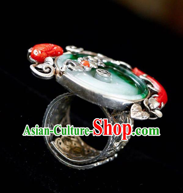 Chinese Traditional Handmade Jadeite Accessories Silver Ring National Circlet Jewelry Chinese Traditional Handmade Jadeite Accessories Silver Ring National Circlet Jewelry