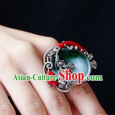 Chinese Traditional Handmade Jadeite Accessories Silver Ring National Circlet Jewelry