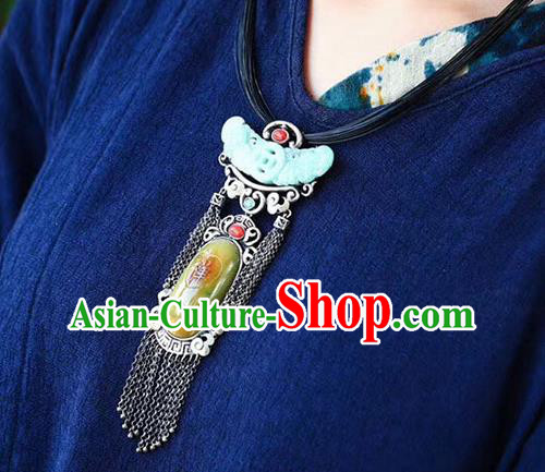 Chinese Classical Necklet Pendant Handmade National Jade Necklace Silver Tassel Accessories Chinese Classical Necklet Pendant Handmade National Jade Necklace Silver Tassel Accessories