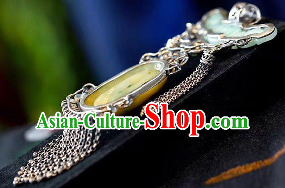 Chinese Classical Necklet Pendant Handmade National Jade Necklace Silver Tassel Accessories Chinese Classical Necklet Pendant Handmade National Jade Necklace Silver Tassel Accessories