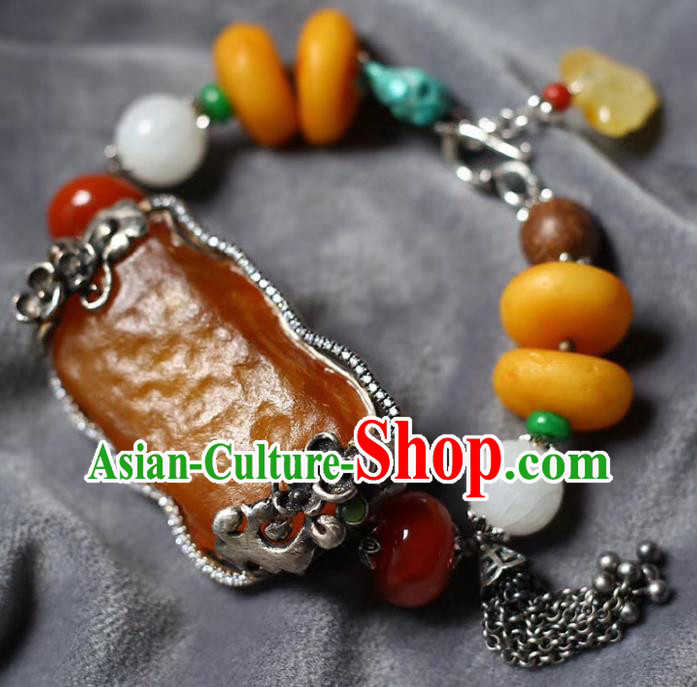 China National Beeswax Bangle Traditional Jewelry Accessories Handmade Retro Silver Bracelet China National Beeswax Bangle Traditional Jewelry Accessories Handmade Retro Silver Bracelet