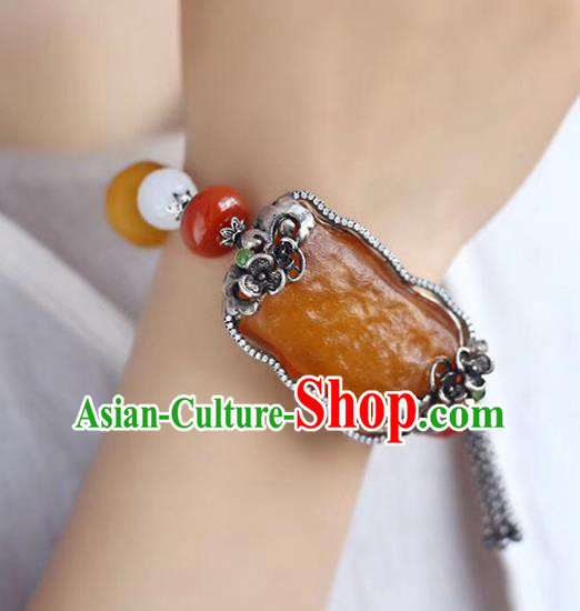 China National Beeswax Bangle Traditional Jewelry Accessories Handmade Retro Silver Bracelet China National Beeswax Bangle Traditional Jewelry Accessories Handmade Retro Silver Bracelet