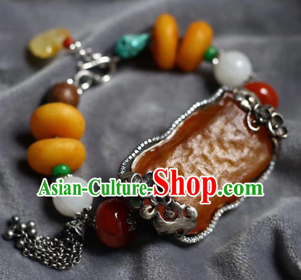 China National Beeswax Bangle Traditional Jewelry Accessories Handmade Retro Silver Bracelet China National Beeswax Bangle Traditional Jewelry Accessories Handmade Retro Silver Bracelet