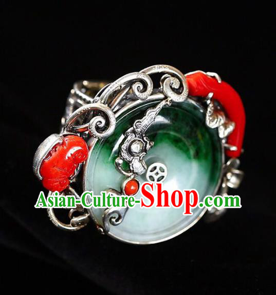 Chinese Traditional Handmade Jadeite Accessories Silver Ring National Circlet Jewelry Chinese Traditional Handmade Jadeite Accessories Silver Ring National Circlet Jewelry