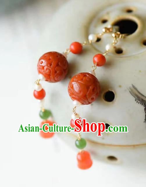 Handmade China National Agate Earrings Traditional Pearls Accessories Cheongsam Eardrop Jewelry Handmade China National Agate Earrings Traditional Pearls Accessories Cheongsam Eardrop Jewelry