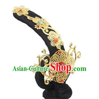 Chinese Traditional Stage Performance Wigs Chignon and Hairpins Flying Apsaras Dance Hair Accessories