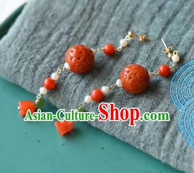 Handmade China National Agate Earrings Traditional Pearls Accessories Cheongsam Eardrop Jewelry Handmade China National Agate Earrings Traditional Pearls Accessories Cheongsam Eardrop Jewelry