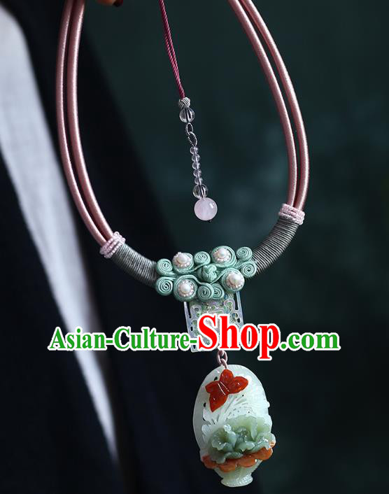 Chinese Classical Jade Carving Necklet Pendant Handmade Accessories National Sennit Necklace Chinese Classical Jade Carving Necklet Pendant Handmade Accessories National Sennit Necklace