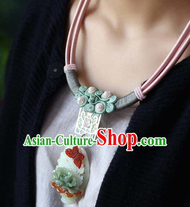 Chinese Classical Jade Carving Necklet Pendant Handmade Accessories National Sennit Necklace Chinese Classical Jade Carving Necklet Pendant Handmade Accessories National Sennit Necklace