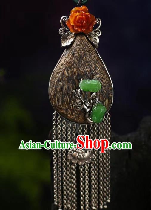 Chinese Classical Eaglewood Necklet Pendant Handmade Jadeite Accessories National Silver Tassel Necklace Chinese Classical Eaglewood Necklet Pendant Handmade Jadeite Accessories National Silver Tassel Necklace