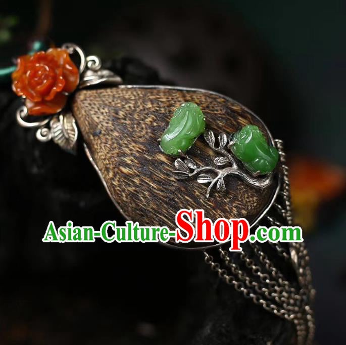 Chinese Classical Eaglewood Necklet Pendant Handmade Jadeite Accessories National Silver Tassel Necklace Chinese Classical Eaglewood Necklet Pendant Handmade Jadeite Accessories National Silver Tassel Necklace