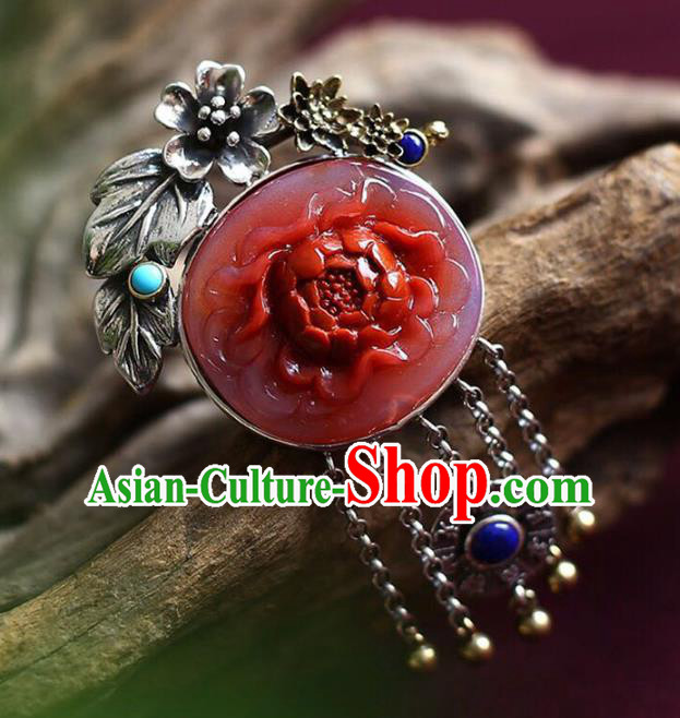 Chinese National Jade Ring Wedding Circlet Jewelry Traditional Handmade Carving Red Peony Accessories Chinese National Jade Ring Wedding Circlet Jewelry Traditional Handmade Carving Red Peony Accessories