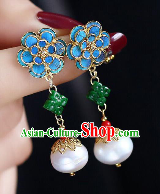 Handmade China Pearl Eardrop Jewelry National Jadeite Earrings Traditional Cheongsam Accessories Handmade China Pearl Eardrop Jewelry National Jadeite Earrings Traditional Cheongsam Accessories