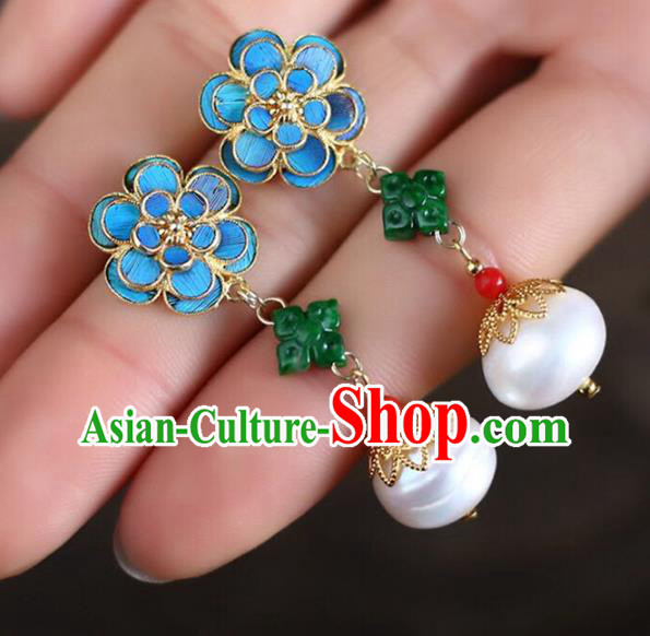 Handmade China Pearl Eardrop Jewelry National Jadeite Earrings Traditional Cheongsam Accessories Handmade China Pearl Eardrop Jewelry National Jadeite Earrings Traditional Cheongsam Accessories