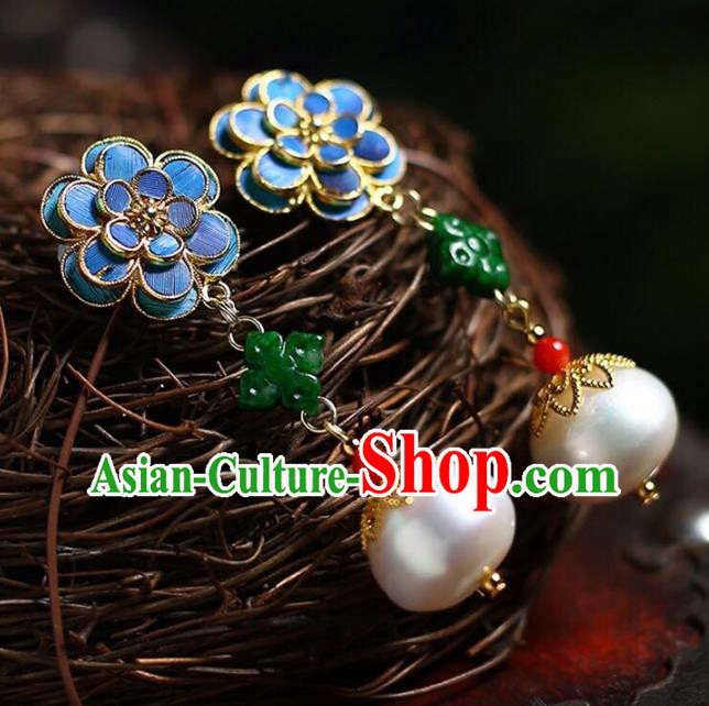Handmade China Pearl Eardrop Jewelry National Jadeite Earrings Traditional Cheongsam Accessories Handmade China Pearl Eardrop Jewelry National Jadeite Earrings Traditional Cheongsam Accessories