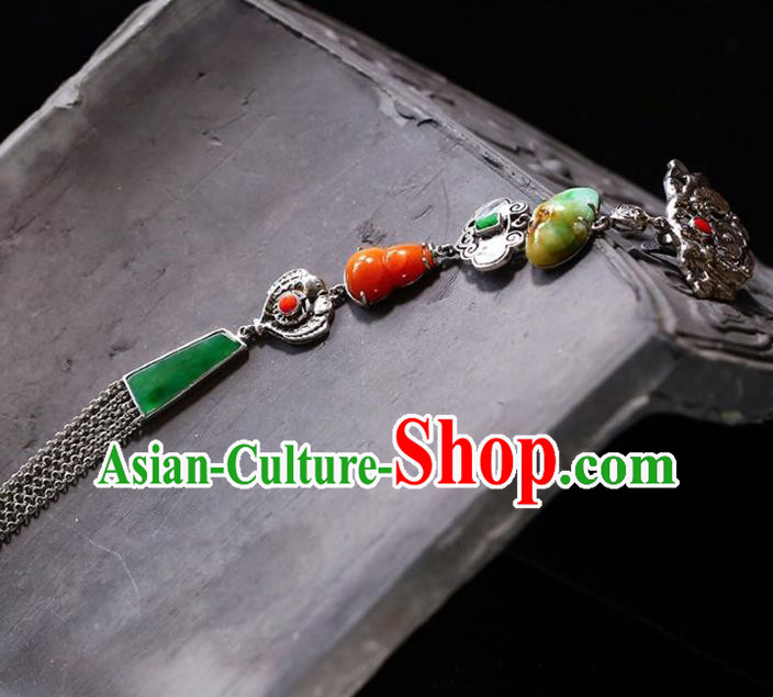 Chinese National Classical Agate Gourd Brooch Accessories Handmade Silver Necklet Tassel Pendant