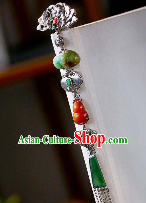 Chinese National Classical Agate Gourd Brooch Accessories Handmade Silver Necklet Tassel Pendant