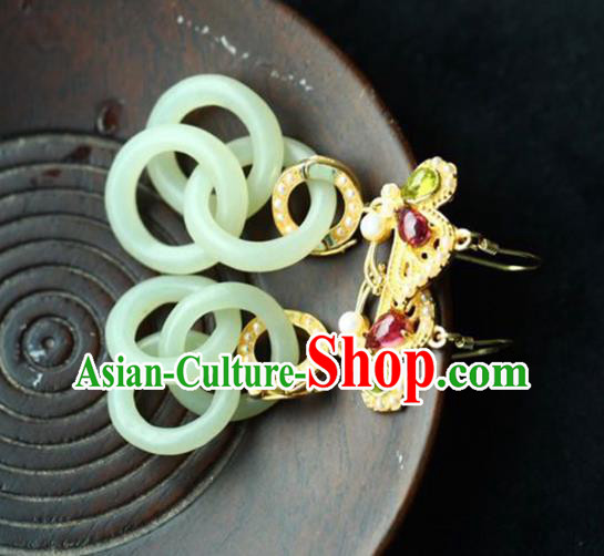 Handmade China Cheongsam Jade Rings Eardrop Traditional Jewelry Accessories National Golden Butterfly Earrings Handmade China Cheongsam Jade Rings Eardrop Traditional Jewelry Accessories National Golden Butterfly Earrings