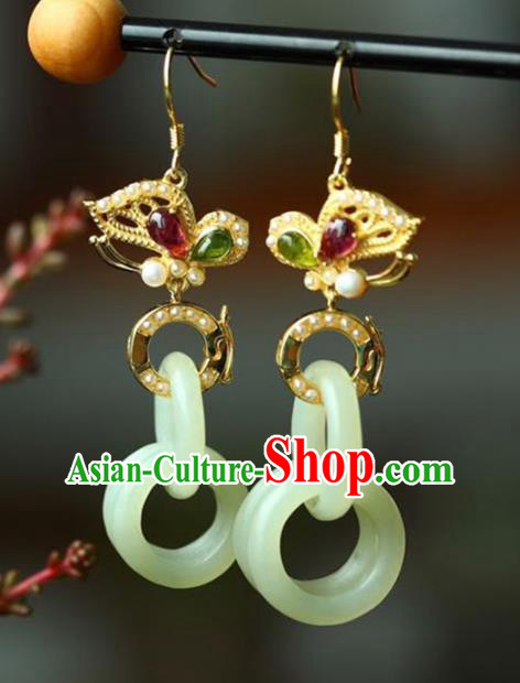 Handmade China Cheongsam Jade Rings Eardrop Traditional Jewelry Accessories National Golden Butterfly Earrings Handmade China Cheongsam Jade Rings Eardrop Traditional Jewelry Accessories National Golden Butterfly Earrings