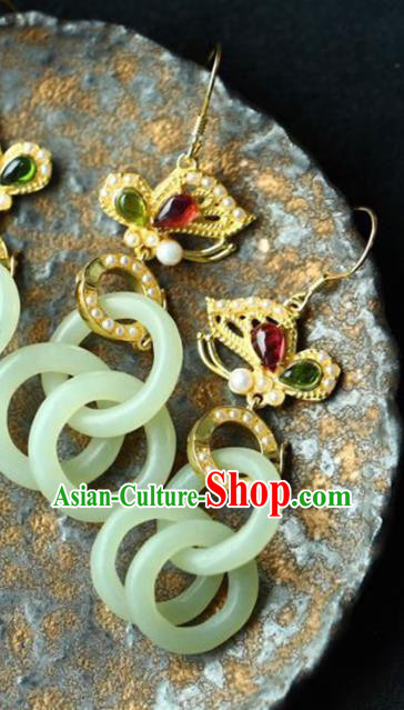 Handmade China Cheongsam Jade Rings Eardrop Traditional Jewelry Accessories National Golden Butterfly Earrings Handmade China Cheongsam Jade Rings Eardrop Traditional Jewelry Accessories National Golden Butterfly Earrings