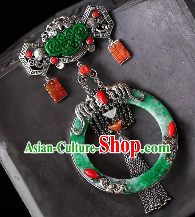 Chinese National Classical Wedding Silver Accessories Handmade Jadeite Necklet Pendant Chinese National Classical Wedding Silver Accessories Handmade Jadeite Necklet Pendant