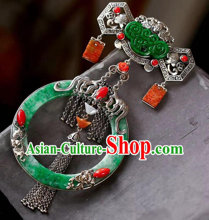 Chinese National Classical Wedding Silver Accessories Handmade Jadeite Necklet Pendant Chinese National Classical Wedding Silver Accessories Handmade Jadeite Necklet Pendant
