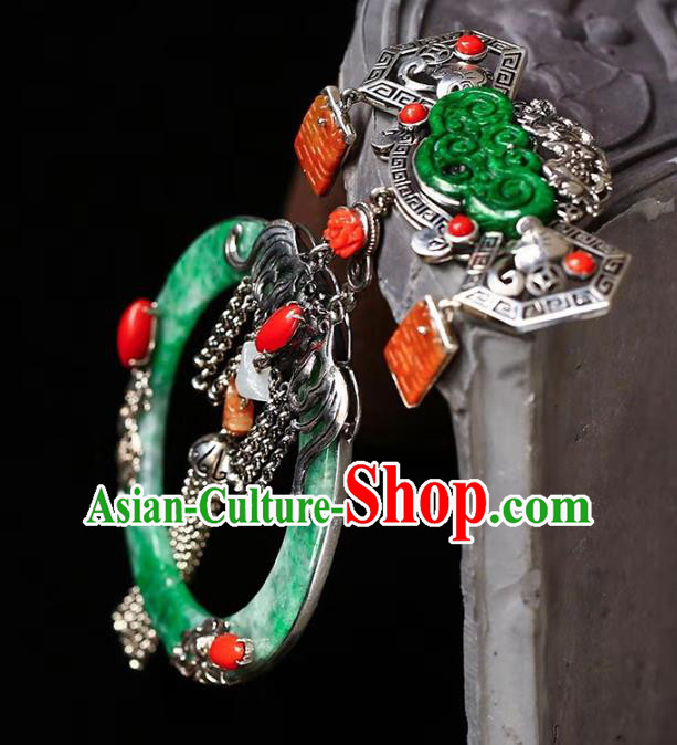 Chinese National Classical Wedding Silver Accessories Handmade Jadeite Necklet Pendant Chinese National Classical Wedding Silver Accessories Handmade Jadeite Necklet Pendant