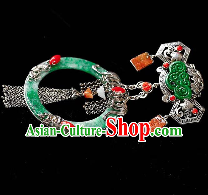 Chinese National Classical Wedding Silver Accessories Handmade Jadeite Necklet Pendant Chinese National Classical Wedding Silver Accessories Handmade Jadeite Necklet Pendant