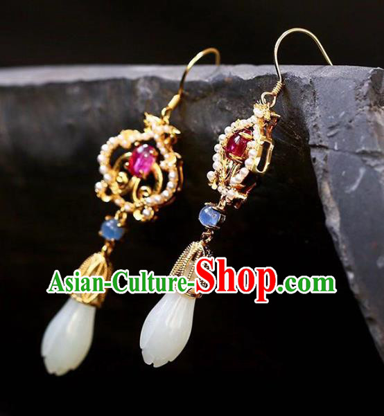 Handmade China Cheongsam Kyanite Eardrop Traditional Jade Jewelry Accessories National Mangnolia Earrings Handmade China Cheongsam Kyanite Eardrop Traditional Jade Jewelry Accessories National Mangnolia Earrings