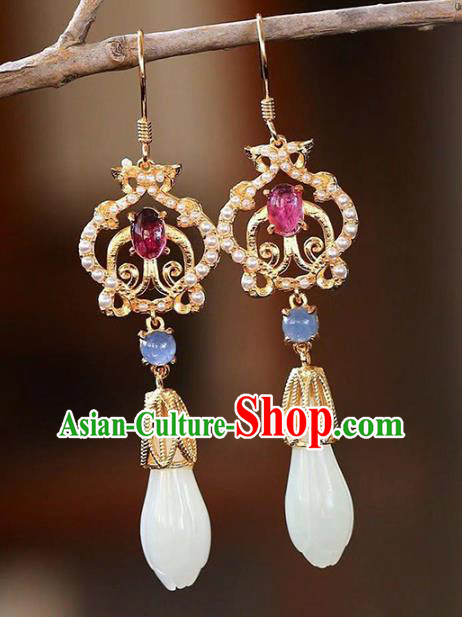 Handmade China Cheongsam Kyanite Eardrop Traditional Jade Jewelry Accessories National Mangnolia Earrings Handmade China Cheongsam Kyanite Eardrop Traditional Jade Jewelry Accessories National Mangnolia Earrings