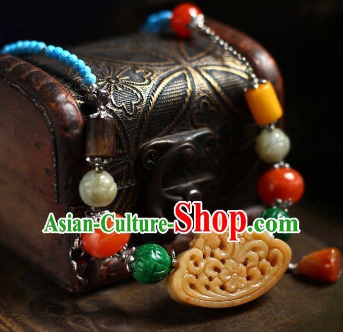 Chinese Handmade Jade Accessories National Agate Necklet Classical Kallaite Necklace Chinese Handmade Jade Accessories National Agate Necklet Classical Kallaite Necklace