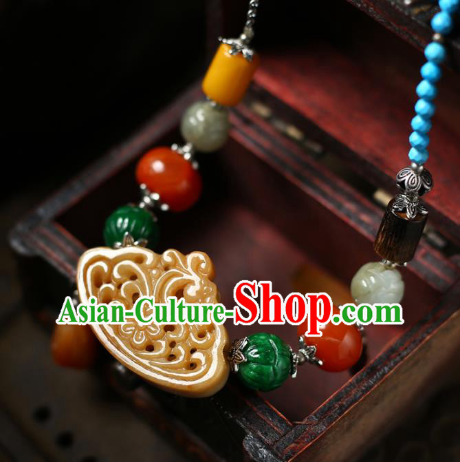 Chinese Handmade Jade Accessories National Agate Necklet Classical Kallaite Necklace Chinese Handmade Jade Accessories National Agate Necklet Classical Kallaite Necklace