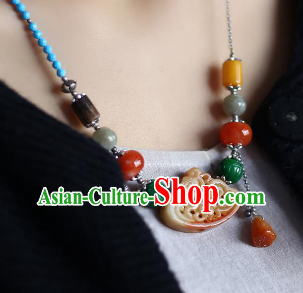 Chinese Handmade Jade Accessories National Agate Necklet Classical Kallaite Necklace Chinese Handmade Jade Accessories National Agate Necklet Classical Kallaite Necklace