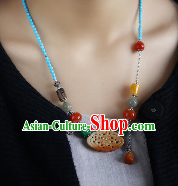 Chinese Handmade Jade Accessories National Agate Necklet Classical Kallaite Necklace Chinese Handmade Jade Accessories National Agate Necklet Classical Kallaite Necklace