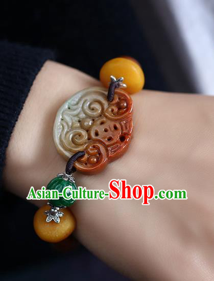 China Handmade Red Jade Bracelet Traditional Beeswax Jewelry Accessories National Jadeite Bangle China Handmade Red Jade Bracelet Traditional Beeswax Jewelry Accessories National Jadeite Bangle