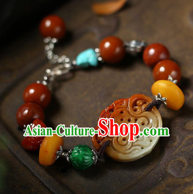 China Handmade Red Jade Bracelet Traditional Beeswax Jewelry Accessories National Jadeite Bangle China Handmade Red Jade Bracelet Traditional Beeswax Jewelry Accessories National Jadeite Bangle