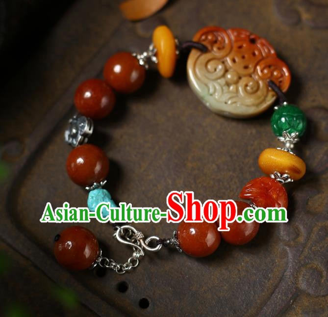 China Handmade Red Jade Bracelet Traditional Beeswax Jewelry Accessories National Jadeite Bangle China Handmade Red Jade Bracelet Traditional Beeswax Jewelry Accessories National Jadeite Bangle