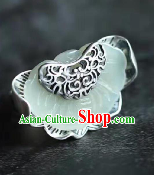 Chinese Handmade Silver Circlet Accessories Traditional National Jade Lotus Ring Chinese Handmade Silver Circlet Accessories Traditional National Jade Lotus Ring