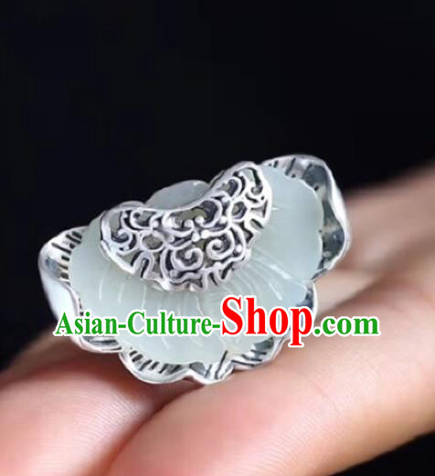 Chinese Handmade Silver Circlet Accessories Traditional National Jade Lotus Ring Chinese Handmade Silver Circlet Accessories Traditional National Jade Lotus Ring