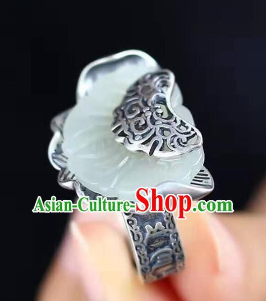 Chinese Handmade Silver Circlet Accessories Traditional National Jade Lotus Ring Chinese Handmade Silver Circlet Accessories Traditional National Jade Lotus Ring