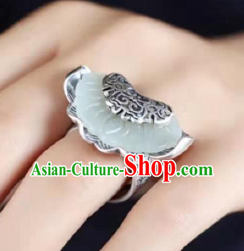 Chinese Handmade Silver Circlet Accessories Traditional National Jade Lotus Ring Chinese Handmade Silver Circlet Accessories Traditional National Jade Lotus Ring