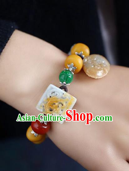 China Handmade White Jade Beads Bracelet Traditional Jewelry Accessories National Beeswax Silver Bangle China Handmade White Jade Beads Bracelet Traditional Jewelry Accessories National Beeswax Silver Bangle