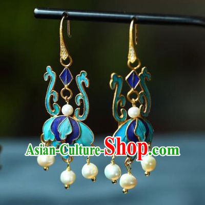 Handmade China Blueing Eardrop Jewelry Traditional Cheongsam Accessories National Pearls Tassel Earrings