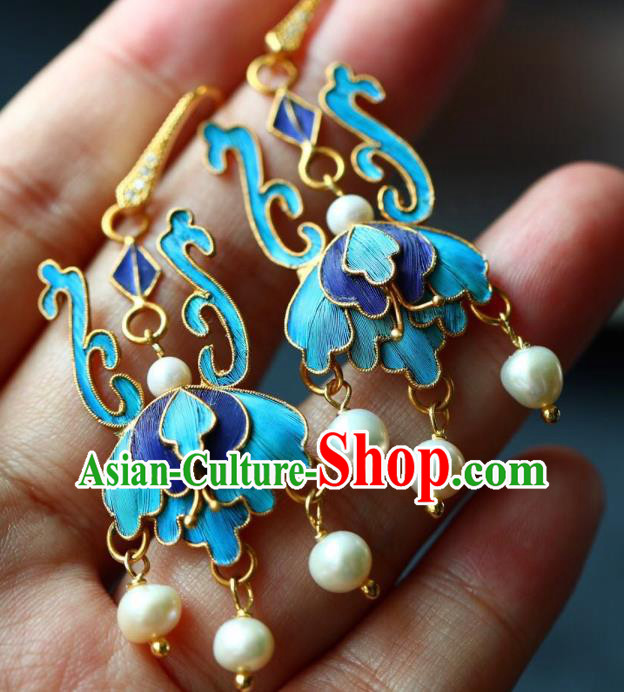 Handmade China Blueing Eardrop Jewelry Traditional Cheongsam Accessories National Pearls Tassel Earrings Handmade China Blueing Eardrop Jewelry Traditional Cheongsam Accessories National Pearls Tassel Earrings