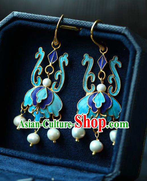 Handmade China Blueing Eardrop Jewelry Traditional Cheongsam Accessories National Pearls Tassel Earrings Handmade China Blueing Eardrop Jewelry Traditional Cheongsam Accessories National Pearls Tassel Earrings