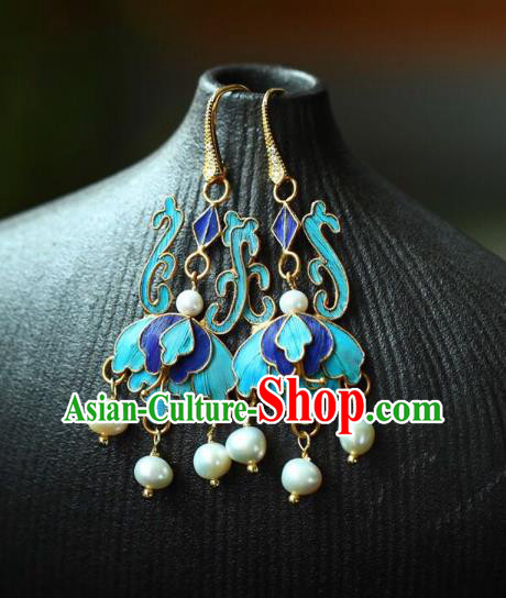 Handmade China Blueing Eardrop Jewelry Traditional Cheongsam Accessories National Pearls Tassel Earrings Handmade China Blueing Eardrop Jewelry Traditional Cheongsam Accessories National Pearls Tassel Earrings
