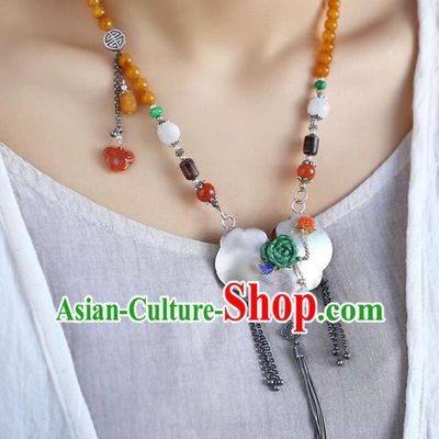 Chinese Handmade Silver Accessories National Ceregat Beads Necklace Classical Longevity Lock Pendant