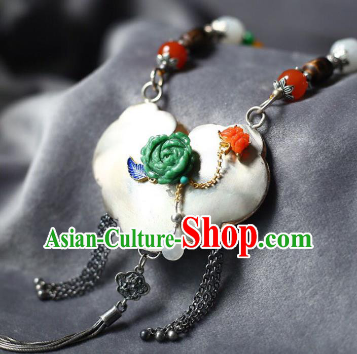 Chinese Handmade Silver Accessories National Ceregat Beads Necklace Classical Longevity Lock Pendant Chinese Handmade Silver Accessories National Ceregat Beads Necklace Classical Longevity Lock Pendant