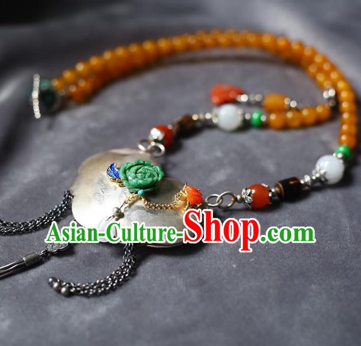 Chinese Handmade Silver Accessories National Ceregat Beads Necklace Classical Longevity Lock Pendant Chinese Handmade Silver Accessories National Ceregat Beads Necklace Classical Longevity Lock Pendant