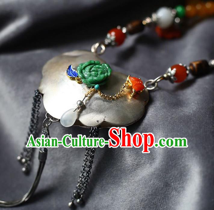 Chinese Handmade Silver Accessories National Ceregat Beads Necklace Classical Longevity Lock Pendant Chinese Handmade Silver Accessories National Ceregat Beads Necklace Classical Longevity Lock Pendant